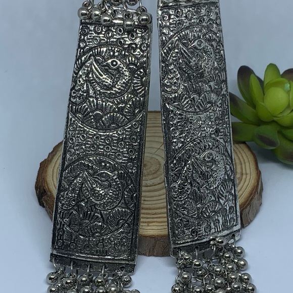 Oxidized Silver Unique Ornate Design Long Necklace - Picture 3 of 10
